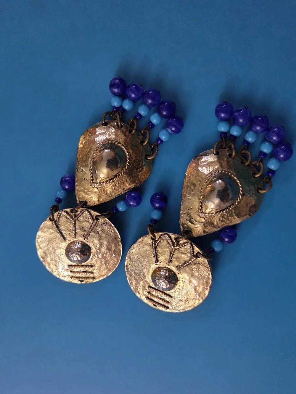Source Unknown Gold-Tone Dangle Earrings with Blue & Turquoise Beads